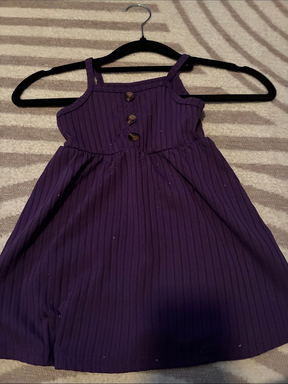 Girls' Purple Ribbed Sundress with Button Detail